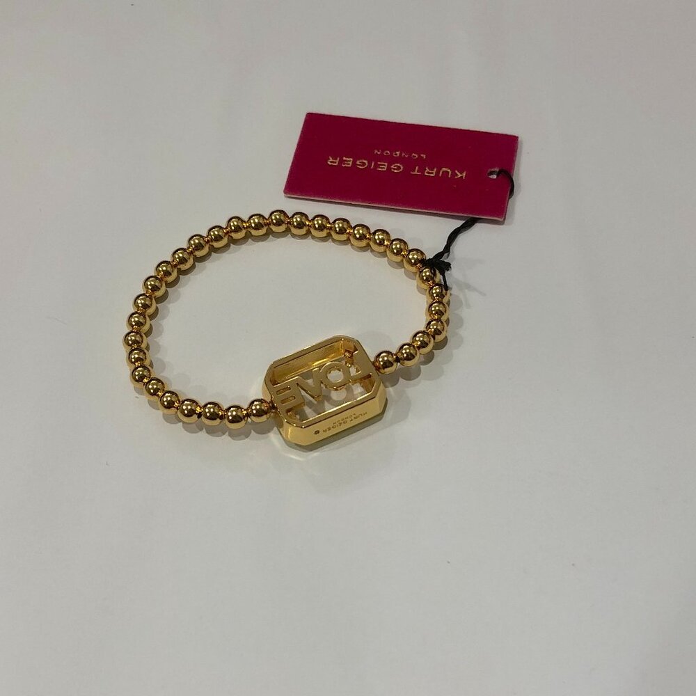 KURT GEIGER Love Beaded Stretch Bracelet Gold Tone Rainbow - Picture 3 of 4
